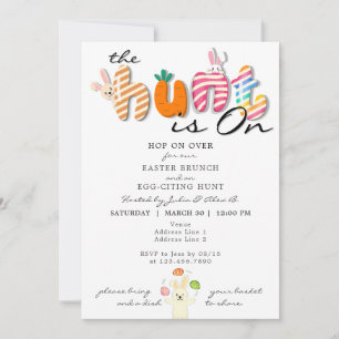 Funny Colourful Pastel Easter Brunch Egg Hunt Bunn Invitation