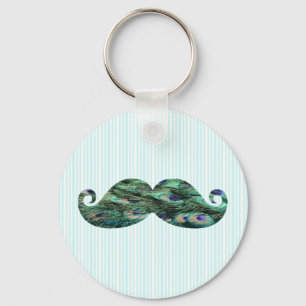 Funny  Colourful Peacock Feathers Moustache Key Ring