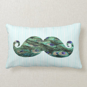 Funny  Colourful Peacock Feathers Moustache Lumbar Cushion
