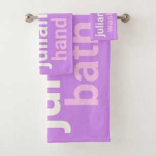 Funny Colourful Personalised Name Purple Dorm Bath Towel Set