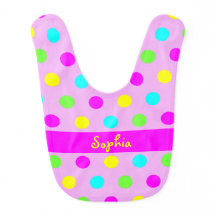 Funny Colourful Polka Dots - Girly Name Baby Bib