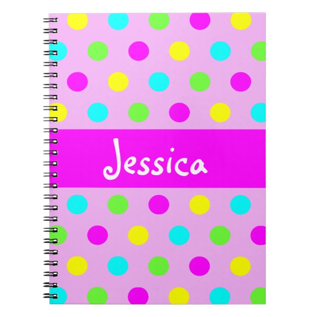 Funny Colourful Polka Dots - Girly Name Notebook (Front)