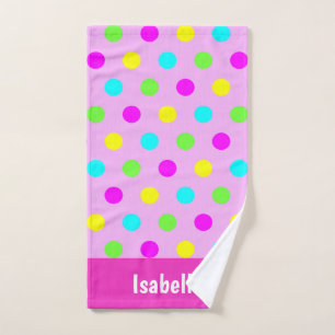 Funny Colourful Polka Dots Personalised Girly Name Hand Towel
