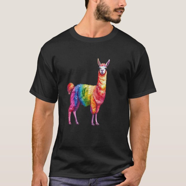 Funny Colourful Rainbow Llama T-Shirt (Front)