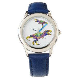Funny Colourful Running T Rex Dinosaur Art Watch