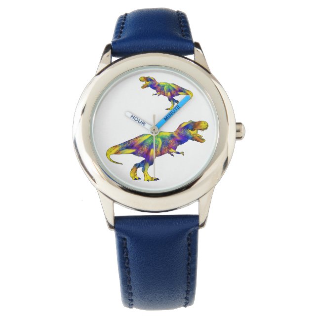 Funny Colourful Running T Rex Dinosaur Art Watch (Front)