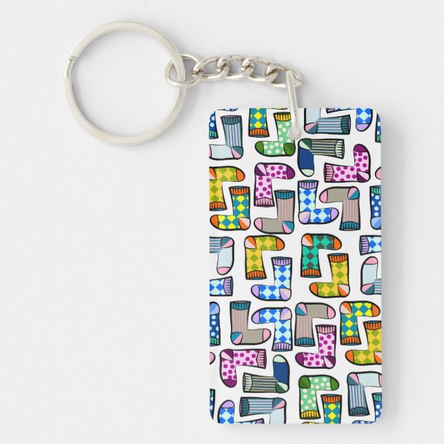 Funny colourful sock pattern key ring (Front)