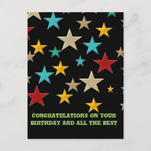 Funny, colourful stars postcard