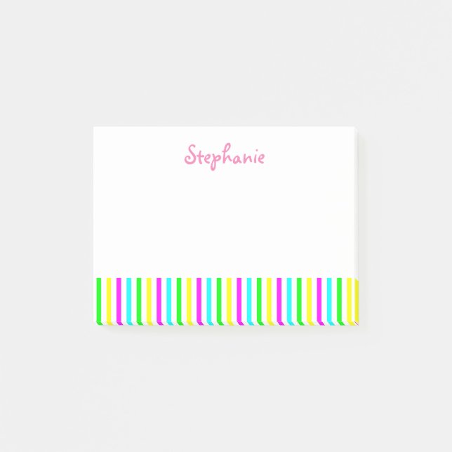 Funny Colourful Stripes Personalised Kids Name Post-it Notes (Front)