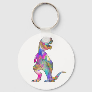 Funny Colourful T Rex Psychedelic Dinosaur Art Key Ring