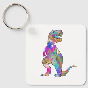 Funny Colourful T Rex Psychedelic Dinosaur Art Key Ring