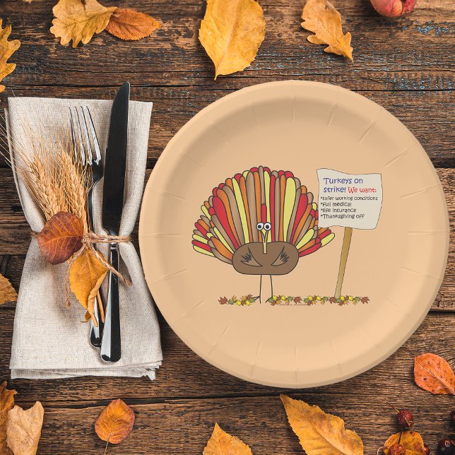 Funny, Colourful, Turkey Cartoon| Add Your Message Paper Plate (Whoa! Check out this awesome cartoon Thanksgiving paper plate!)