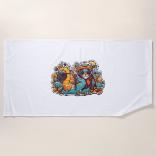 Funny Colourful Turtle On A Scooter Beach Towel