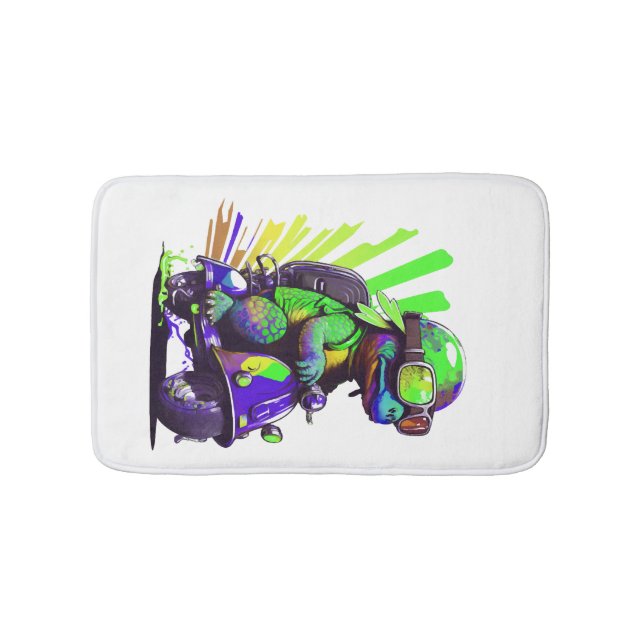 Funny Colourful Turtle On A Scooter Copy Bath Mat (Front)