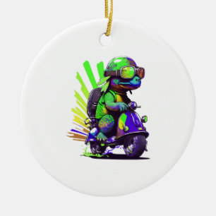 Funny Colourful Turtle On A Scooter Copy Ceramic Tree Decoration