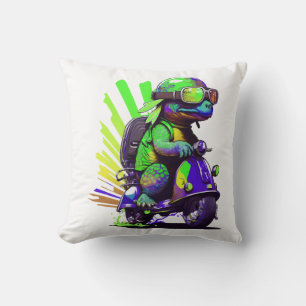 Funny Colourful Turtle On A Scooter Copy Cushion