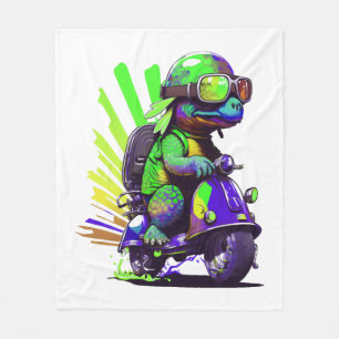 Funny Colourful Turtle On A Scooter Copy Fleece Blanket