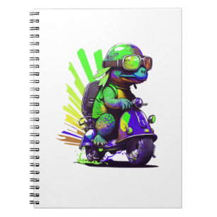 Funny Colourful Turtle On A Scooter Copy Notebook