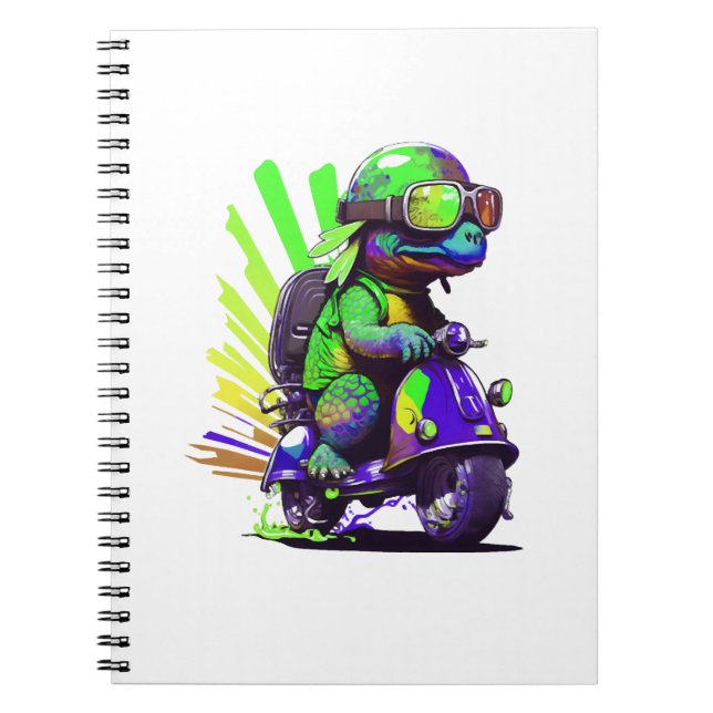 Funny Colourful Turtle On A Scooter Copy Notebook (Front)