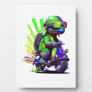 Funny Colourful Turtle On A Scooter Copy Plaque