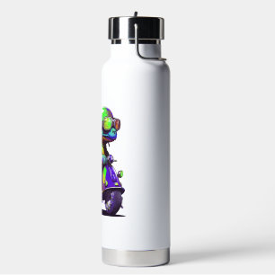 Funny Colourful Turtle On A Scooter Copy Water Bottle