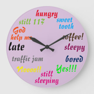 Funny Colourful Words Office Worker Large Clock