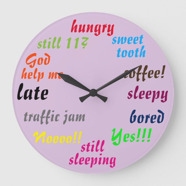 Funny Colourful Words Office Worker Large Clock (Front)