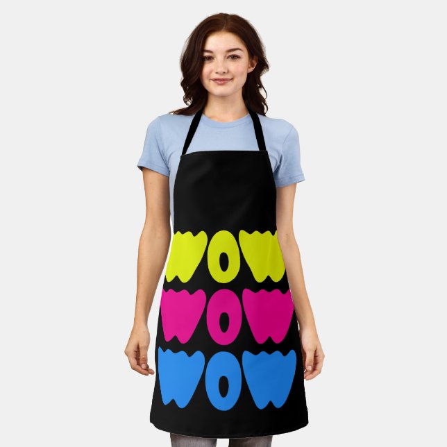 Funny colourful WOW Saying Simple Pink Blue yellow Apron (Worn)