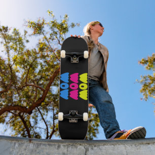 Funny colourful WOW Saying Simple Pink Blue yellow Skateboard