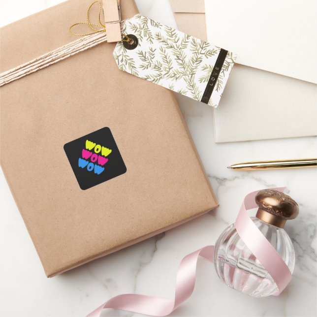 Funny colourful WOW Saying Simple Pink Blue yellow Square Sticker (Gifting)