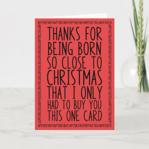 Funny Combined December Birthday and Christmas Red Card