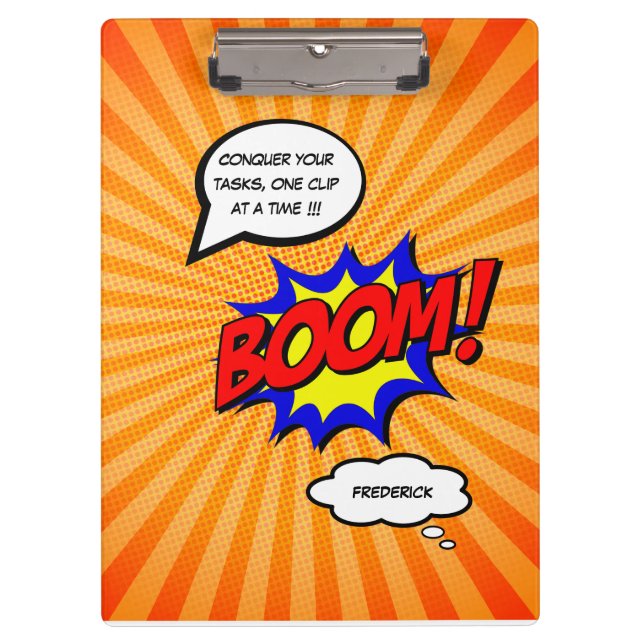 Funny comic book personalised message boom  clipboard (Front)