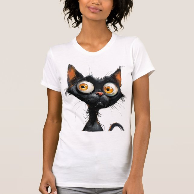 Funny Comic Caricature Cat T-Shirt (Front)