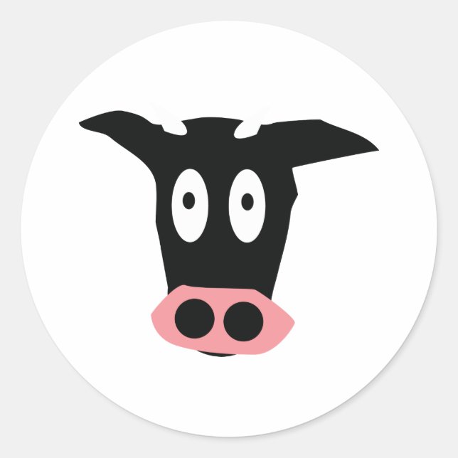 funny comic cow head classic round sticker (Front)