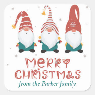 Funny comic ghnomes christmas square sticker