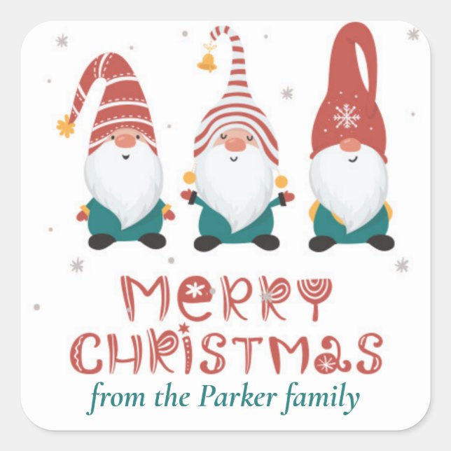 Funny comic ghnomes christmas square sticker (Front)