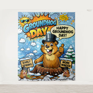 Funny Comic Groundhog Day Backdrop Tapestry