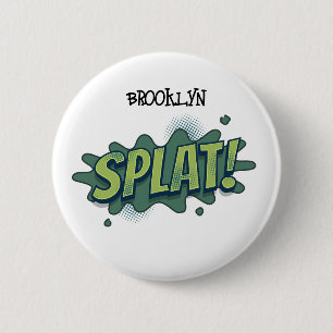 Funny comic pop art splat typography 6 cm round badge