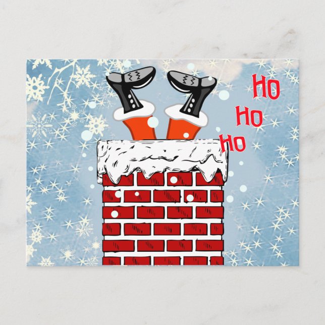 Funny comic Santa claus stuck in chimney Holiday Postcard (Front)