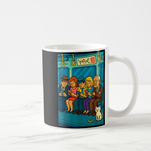 Funny Commuter Train Digital Detox Tech Satire Gif Coffee Mug (Right)