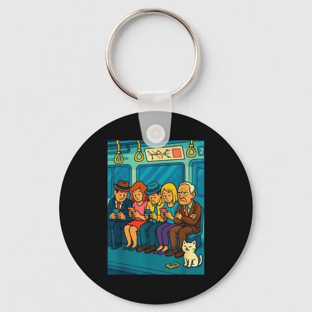 Funny Commuter Train Digital Detox Tech Satire Gif Key Ring (Front)