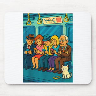 Funny Commuter Train Digital Detox Tech Satire Gif Mouse Mat