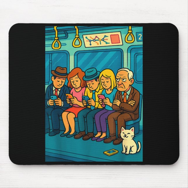 Funny Commuter Train Digital Detox Tech Satire Gif Mouse Mat (Front)
