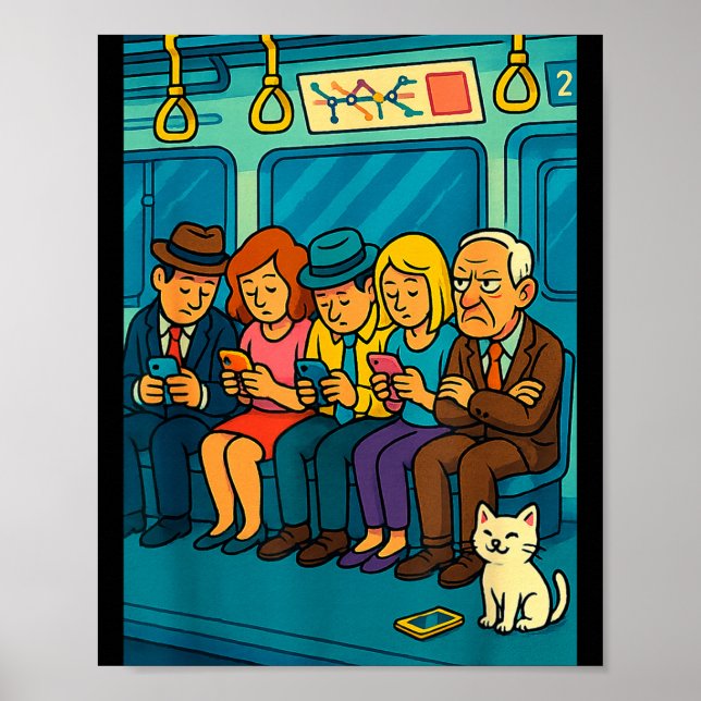 Funny Commuter Train Digital Detox Tech Satire Gif Poster (Front)