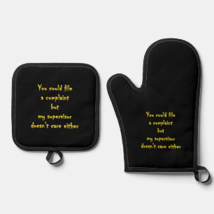 Funny Complaint Department Apathy Oven Mitt & Pot Holder Set