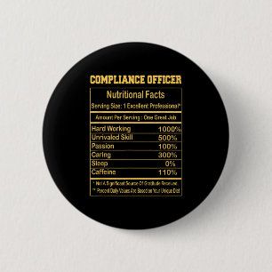 Funny Compliance Officer Nutritional Facts Motivat 6 Cm Round Badge