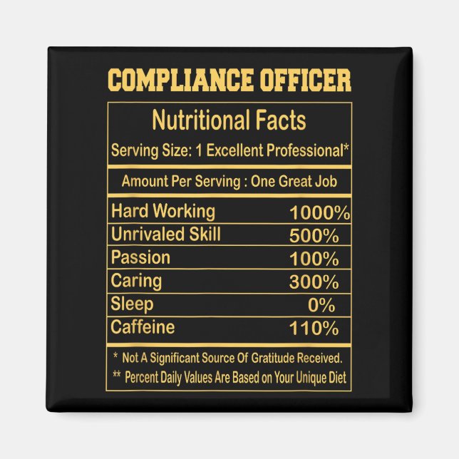 Funny Compliance Officer Nutritional Facts Motivat Magnet (Front)