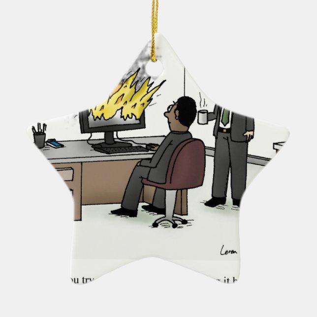 Funny Computer and Technology Office Cartoon Ceramic Tree Decoration (Front)