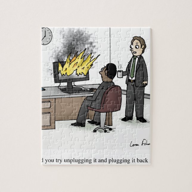Funny Computer and Technology Office Cartoon Jigsaw Puzzle (Vertical)