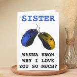 Funny Computer Mouse Click Sister Happy Birthday Thank You Card<br><div class="desc">Looking for a unique way to express your love and humour to your sister? Our funny computer mouse greeting card is the perfect choice for your sister on her birthday! Customise it by adding your own personal message. Design features two happy blue and gold computer mice. Great way to send...</div>